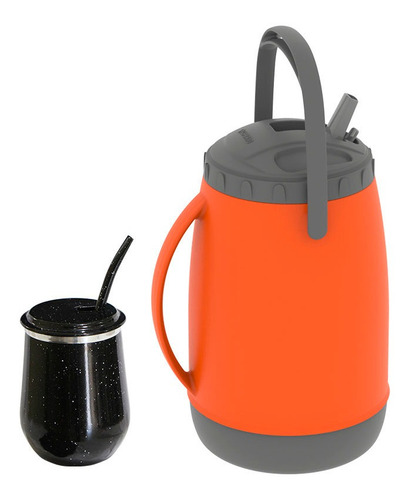 Kit Tereré Vino Garrafa Copo Térmico Bomba Laranja E Preto