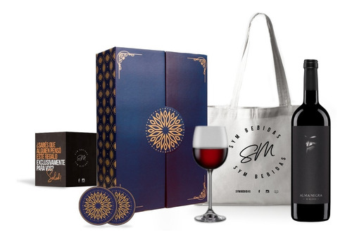 Box Vino Alma Negra Malbec 750cc Regalo Aniversario Exp