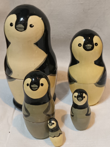 Pinguinos Madera Rusos Estilo Mamuska 