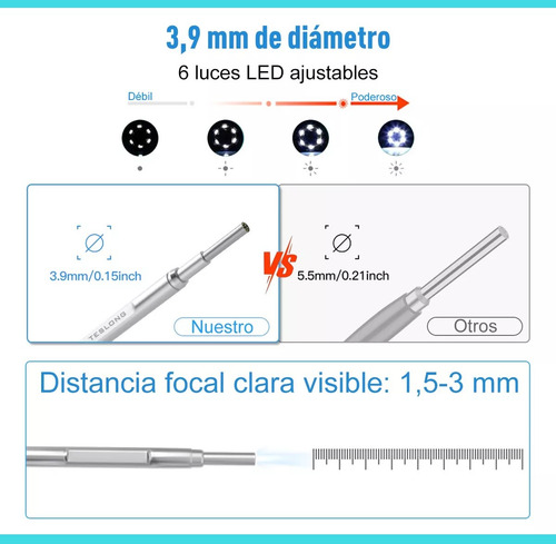 Otoscopio Digital 600w Píxel 3.9mm Hd Oído Alcance Endoscopi