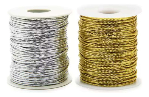 Fio Lurex Trançado Dourado Ou Prata Cordão Carretel Com 50m