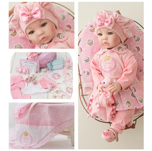 Imagem 1 de 9 de 2 Bebês 100% Silicone Princesa Morena Creme E Loira Rosa