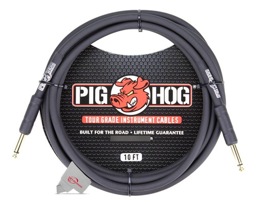 Cable De Instrumento De 10 Pies 1/4 Negro Conectores Rectos