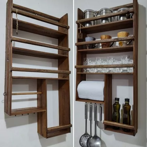 Especieros Cocina Organizadores Madera Pino Estantes Deco - $ 2.895  Muebles  de cocina de madera, Repisas de cocina, Estantes de palets