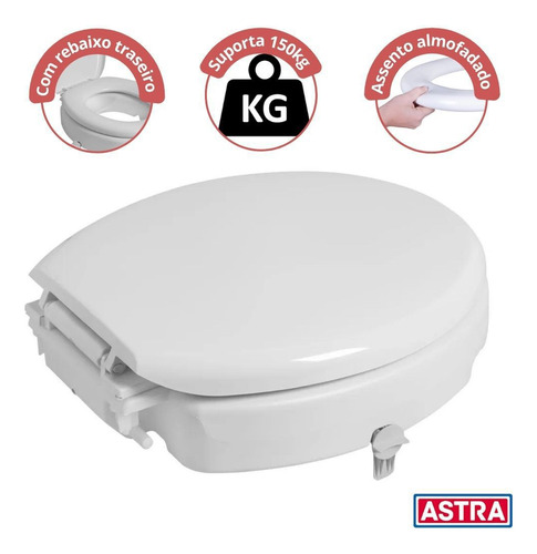Assento Elevado Almofadado Oval 7cm Pne Com Trava Astra