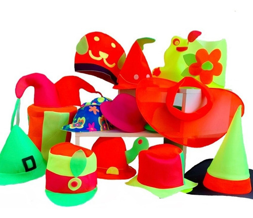 Combo Gorros Fluo 50 Personas Solo Gorro Cotillon Sombrero