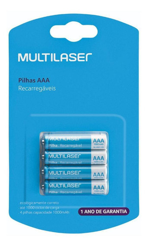 Pilhas Recarregáveis Multilaser Aaa 1000mah - 4un