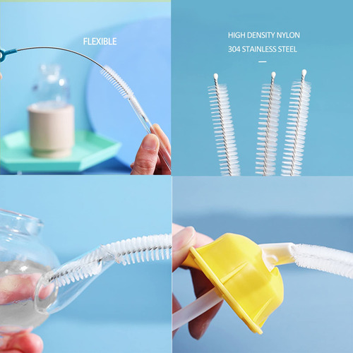 Juego De Cepillos 3 En 1 Cleanpro Para Limpiar Botellas Azul Azul