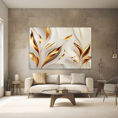 Quadro Decorativo Sala Abstrato Branco Dourado 130x90