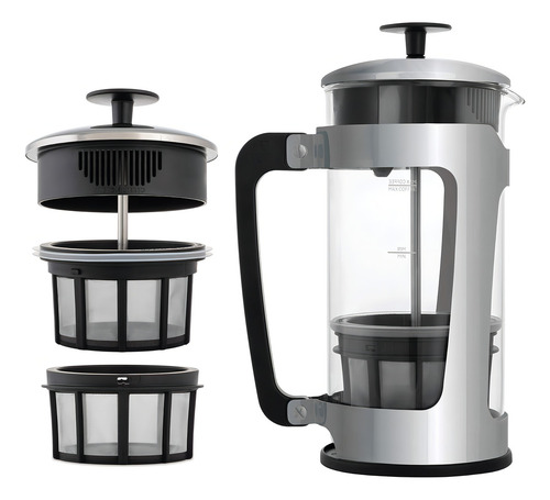 Cafeteira Espro com prensa P5 de 32 onças, feita de vidro e aço inoxidável polido de cor A.