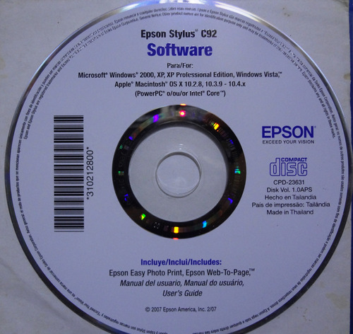 Cd - Instalcion - Epson Stylus C92 - Software - 7$