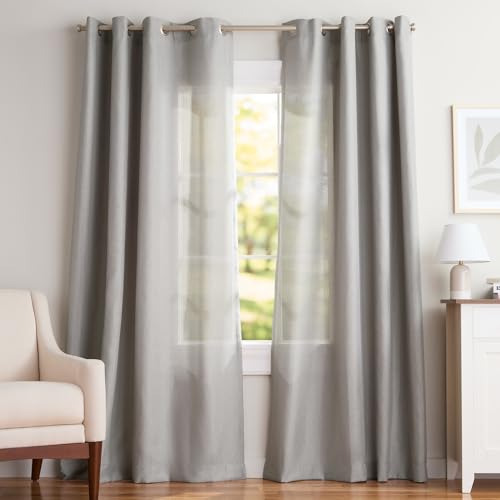 Par De Cortinas De Lino Con Ojales 135 X 213 Cm Gris