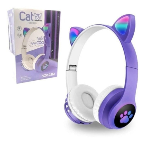 Audífonos Azul Inalámbricos Gatos Led Niños Bluetooth.