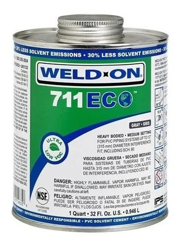 Pegamento Weld On 711 Gris  (1/2 Litro) P/tub Alta Presión