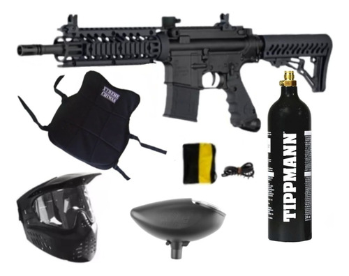 Paquete Tippmann Tmc Black Co2 Careta Hopper Chaleco Xchws C