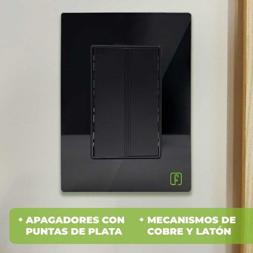 Placa Armada Cristal C/ 1 Apagador Sencillo 3 Modulos Negro