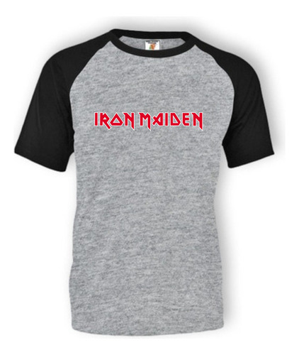 Remera Gris Ranglan Sublimada Personalizada Iron Maiden