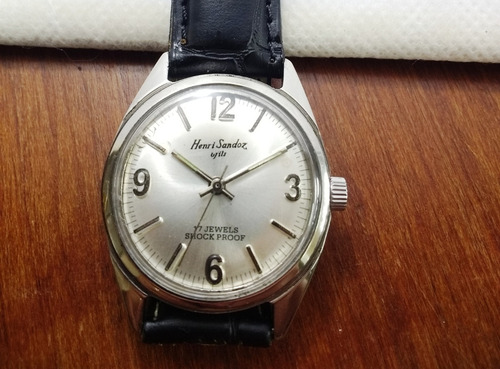 Relógio Suíço Henri Sandoz Corda Manual Perfeito Prateado