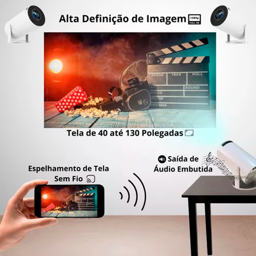 Mini Projetor Hy300 1080p Full Hd Android Cinema Portátil Branco