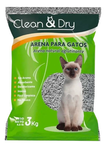 Arena Para Gato Clean & Dry Aglutinante Premium 15k 5 Bolsas x 15kg de peso neto