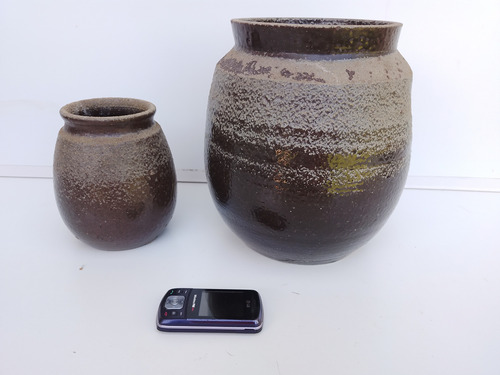 Lote De 2 Antiguos Frascos De Barro Terracota Esmaltado Leer (Usado)