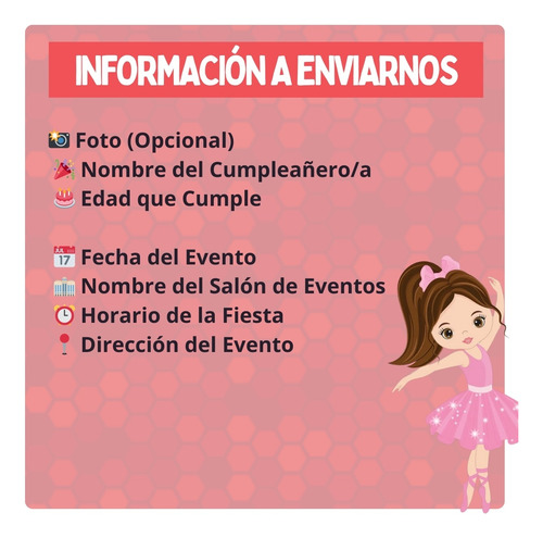 Invitación Digital Animada De Cumpleaños Infantil - Tiziben Bailarina Clasica Animada