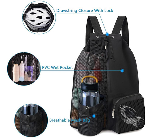 Mochila De Malla Mochila Equipos Deportivos Bolsas Negro