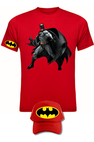 Camiseta Manga Corta Batman Super Heroes Obsequio Gorra X