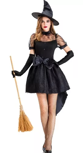 242-fantasia Adulto Bruxa Halloween Feminino com Chápeu Luxo