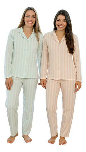 Pijama Camisero Mujer Invierno Algodón Suave Pantalón