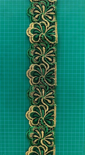 Tira Bordada En Organza 8cm X 9mts Varios Colores Mod 1216 Verde Bandera Con Dorado