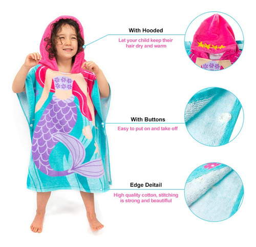 Toalla De Playa Con Capucha Para Niños 100% Algodón Suave