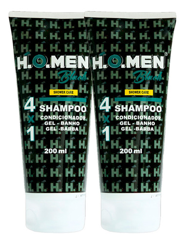 Kit 2 Shampoo Masculino 4x1 Cabelo Barba 200ml H.o.men Black