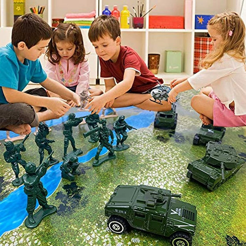 Juego De 23 Unidades De Vehículos Militares, Color Verde