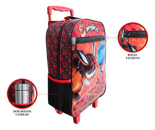 Mochila Escolar Rodinhas Miraculous As Aventuras De Ladybug