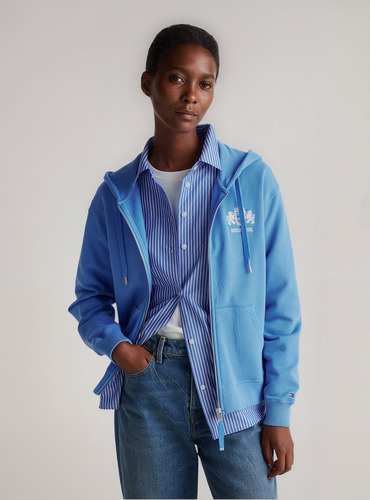 Polerón Hoodie Logo Con Cierre Celeste Tommy Hilfiger