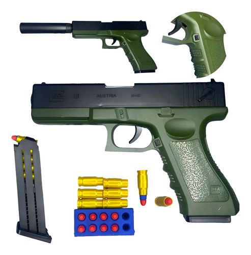 Arma De Brinquedo Pistola Com Dardos E Capsulas Arminha Cor Verde Com Preto