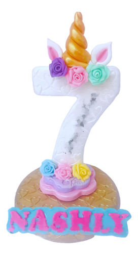 Vela Unicornio Arcoiris Cake Topper Pastel Pasta Francesa