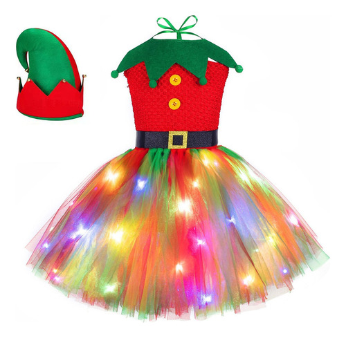 Vestido De Tutú Con Diseño De Elfo Navideño Para Niña Con Es