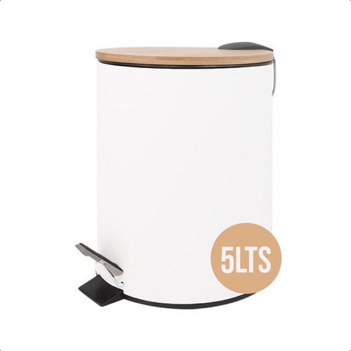 Cesto 5lt Basura Toilette Acero Mate Tapa Bambú Decora Hogar