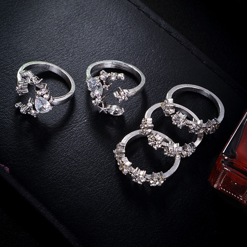 Set De 5 Anillos De Cristal Para Mujer Con Forma De Estrella