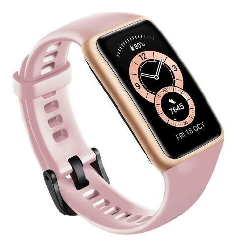 Imagen 4 de 4 de Huawei Band 6 1.47" caja de polímero gold, malla sakura pink de silicona FRA-B19