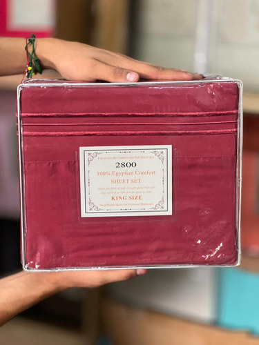 Juego De Sabana King Size 2800 Hilos Sólida Vino Liso