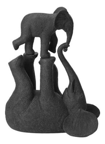Escultura Elefantes Em Polirresina Preto