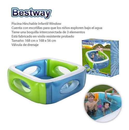 Piscina Inflable Infantil Con Ventanas Bestway 168x168x56cm