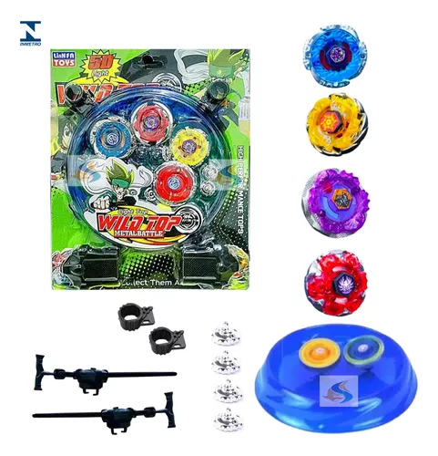 Kit 4 beyblades + Arena peão infantil brinquedo criança