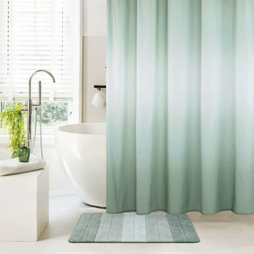 Cortina Ducha Baño Alfombra Ombre Verde Gancho 72 X