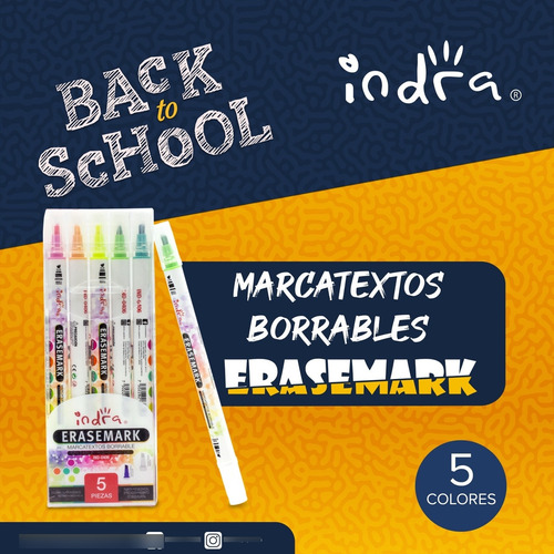 Marcatextos De Colores Borrables Erasemark Indra 5 Pzas.