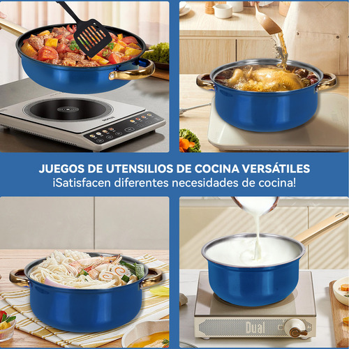 Batería De Cocina 26 Piezas Aluminio Antiadherente Con Azul
