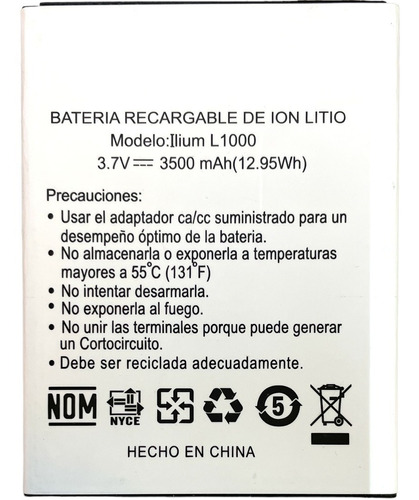 Batería Mk Cell Para Llium L1000 L1050 3700mah